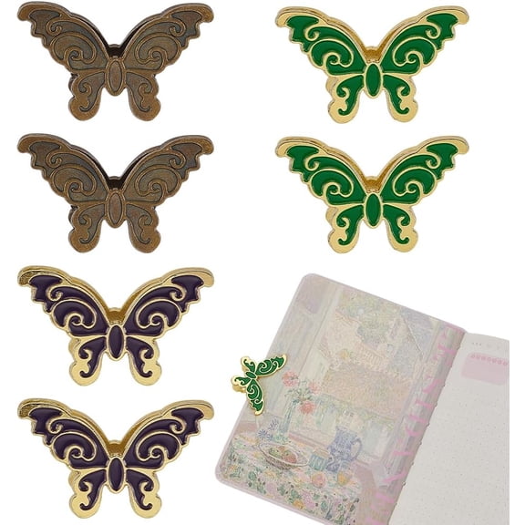 6 Pcs Butterfly Metal Paper Clip 3 Colors Brass Enamel Clips forFile Organizer Butterfly Shape Binder Clips Vintage Spring Clamp Book Journal Notebook Clips