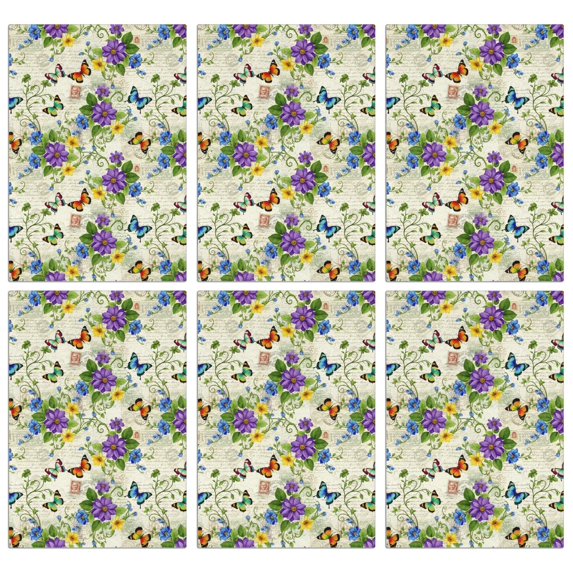 6 Pcs Butterfly and Floral Purple Pattern Funny Kitchen Towels, Microfiber Dish Towels, Kitchen Tea Towels Set 18" X 26"
