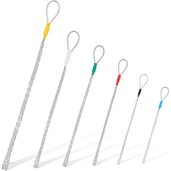 6 Pcs Cable Puller Socks 4-25 mm Cable Pulling Sock Grip Kit Eye Mesh Wire Grip Cable Puller Wire Mesh Cable Grip Galvanized Steel Wire Pulling Tools for Light and Heavy Cables
