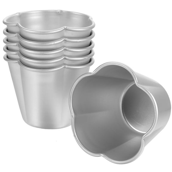 6 Pcs Cake Mold Muffin Foil Cupcake Liners Flower Baking Round Pans Cookie Stencils Silver