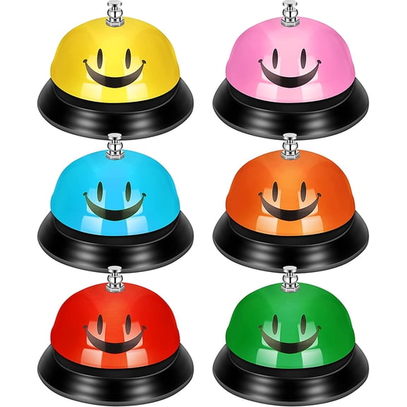 6 Pcs Call Bell Desk Bell for Service 3 Inch Diameter Smile Face Service Bells for Desk Bells with Metal Anti Rust Construction Front Deskbells for Hotel Restaurant Office, 6 Color