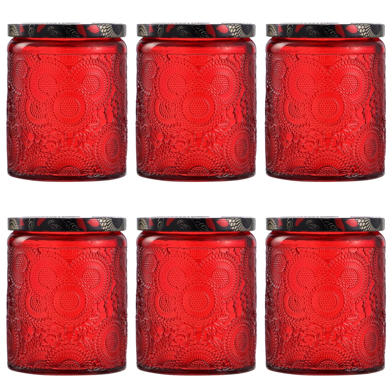 6 Pcs Candle Cup Black Sticks Holders Glass Jar with Lid Storage Red