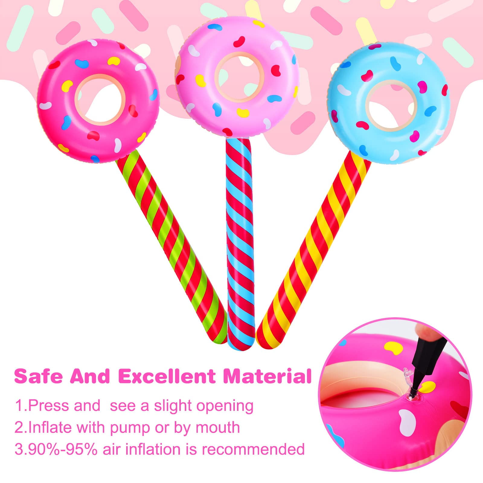 6 Pcs Candyland Birthday Party Decoration Donut 33 Inch Lollipop Stick Inflatable Large Candy Float Donut Shape Balloon Christmas Tree Candy Themed Birthday Decoration for Kids(Classic Color)
