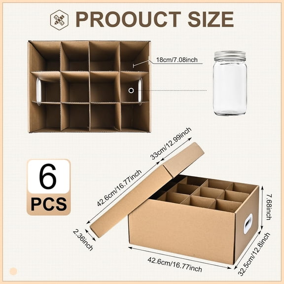 6 Pcs Canning Jar Storage Boxes, Fits 32 oz Regular or Wide Mouth Jars, 12 Cells Mason Jar Organizer