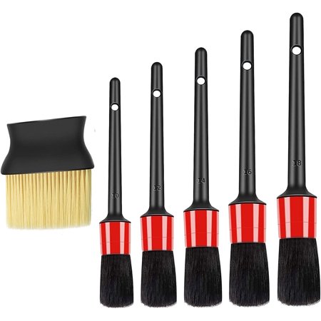 6 Pcs Car Detailing Brush Set, Soft Hair Auto Detail Brush Kit, Includes 5 Soft Quality Detail Brushes, 1 Wide Cleaning Brush, for Cleaning The Interior, Dashboard, Engine, etc.