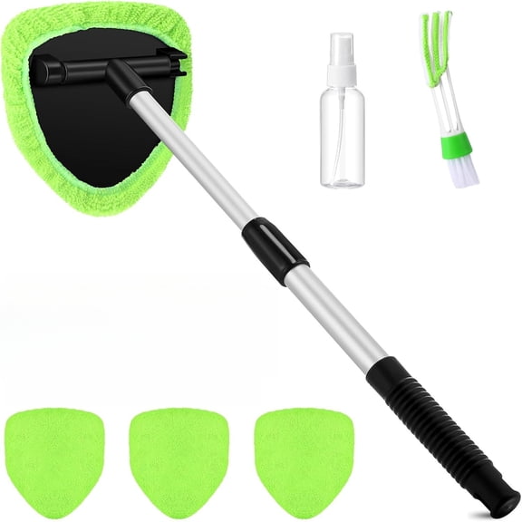 6 Pcs Car Windshield Cleaner Tool Kit with Extendable Handle, Microfiber Towel Pads, Brush, Empty Spray Bottle for Auto Glass Wiper Suvs Rvs & Home Windows(multicolored）