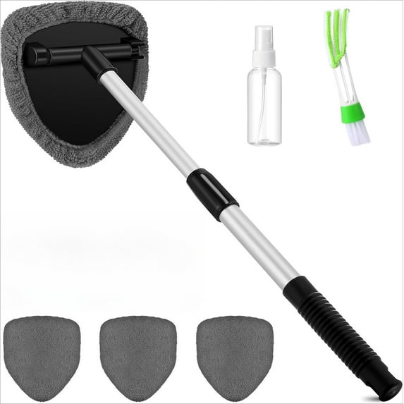 6 Pcs Car Windshield Cleaner Tool Kit with Extendable Handle, Microfiber Towel Pads, Brush, Empty Spray Bottle for Auto Glass Wiper Suvs Rvs & Home Windows(multicolored)