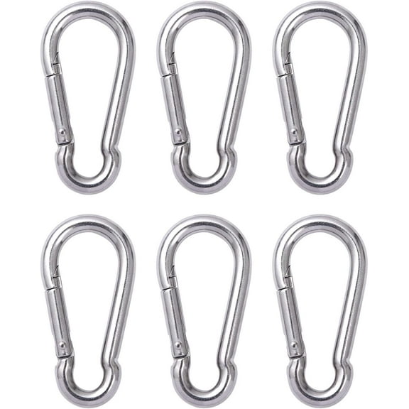 6 Pcs Carabiner Clip Spring Snap Hook - 304 Stainless Steel Quick Link Clips, Heavy Duty Snap Hook for Gym Equipment, Outdoor Shade Sails, Camping Hiking Hammock Swing(M8,80mm, can Hold 500lbs)