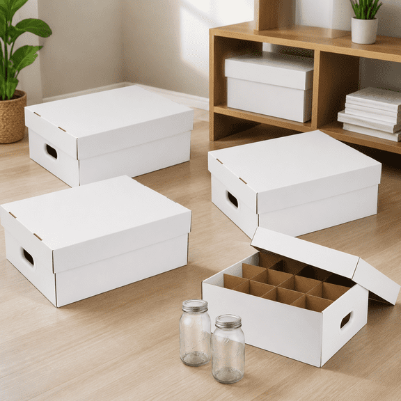 6 Pcs Cardboard Mason Jar Storage Box for 16 oz Jars, White