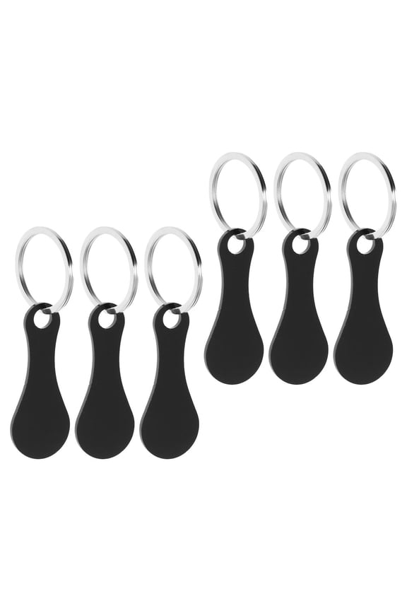 6Pcs Stainless Steel Black Shopping Trolley Token Keychain for Grocery Cart with Durable Key Ring Pendant