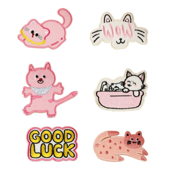 6 Pcs Cartoon Animal Embroidered Patches Cats Iron on Patches Clothing Patches Kitten Sewing Patches for Clothes Bag
