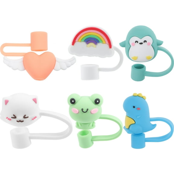 6 Pcs Cartoon Straw Lid Cute Covers Rubber Straws Gifts Disposable Cookout Supplies Silicone Lids Cap
