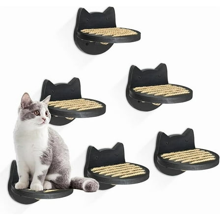 6-Pcs Cat Shelves Wall Mounted, Cat Wall Shelves Climbing Steps, Cat Shelves and Perches for Wall, Cat Wall Furniture with Scratching Pad, Cat Climbing Shelves Cat Wall Steps for Indoor Kitty, Cats