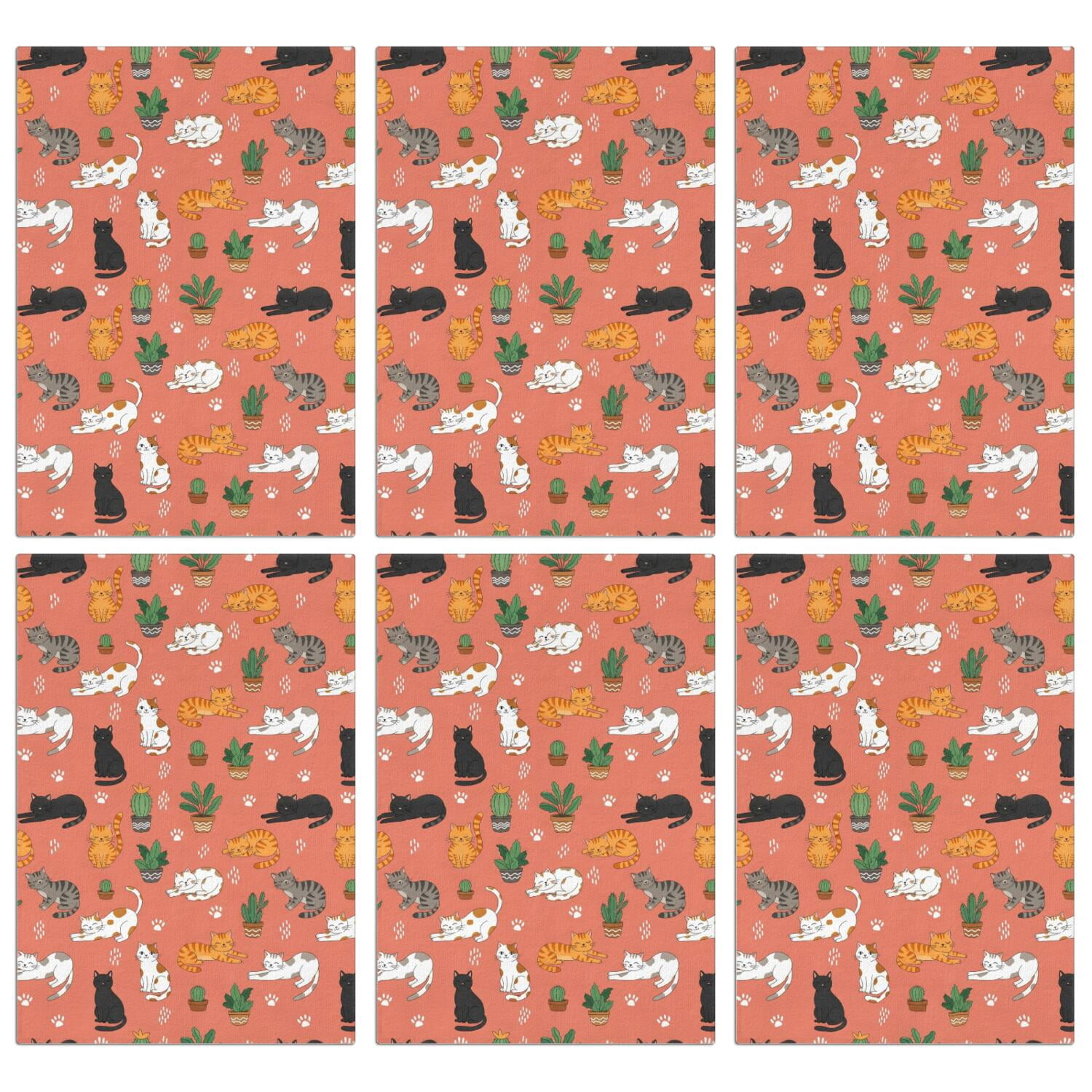 6 Pcs Cat and Potted Plant Coral Pattern Funny Kitchen Towels ...