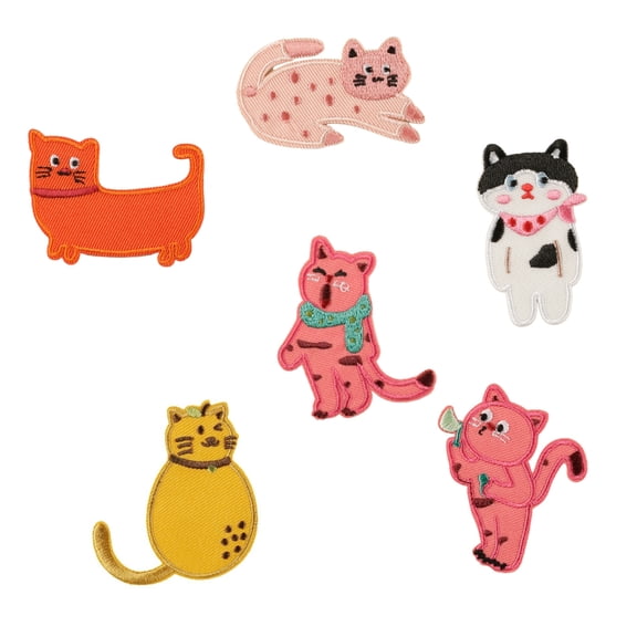 6 Pcs Cats Iron On Patches Sew On Decorative Appliques Embroidered Patches