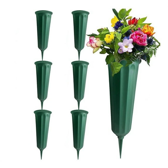 6 Pcs Cemetery Vases with Spikes and Foam,Memorial Cemetery Floral Holders with Stakes,Outdoor In Ground Vases with Stakes for Fresh and Artificial Flowers (Green)