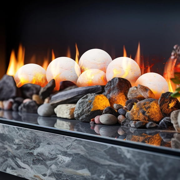 6 Pcs Ceramic Fire Balls Fire Pit Balls, White Fireplace Round Stones Modern Accessory for Indoor and Outdoor Gas Fireplace (5 Inch Size)