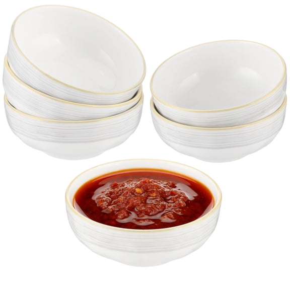 6 Pcs Ceramic Sauce Dishes, Round White Dipping Bowls, Buffet Fruit Plates, Small Sauce Cups, Mini Serving Bowls for Condiment, Side Dishes, Appetizer, Snacks, Microwave and Oven Safe