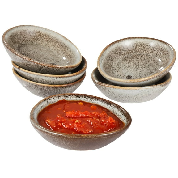 6 Pcs Ceramic Sauce Dishes, Vintage Dipping Bowls, Buffet Fruit Plates, Small Sauce Cups, Unique Serving Bowls for Condiment, Side Dishes, Appetizer, Snacks, Microwave and Oven Safe