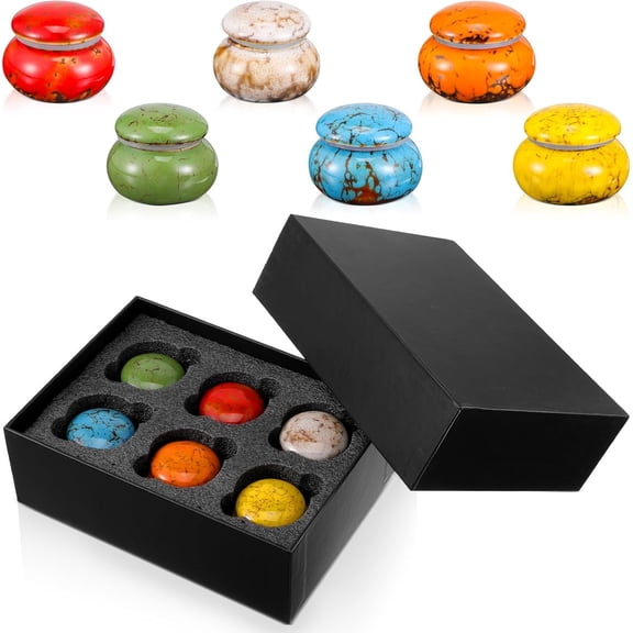 6 Pcs Ceramic Small Urns for Human Ashes Keepsake Set, 1.6 Inch Memorial Cremation Urns for Adult Women Men and Pet Dog Cat Ashes, Mini Funeral Container with Gift Box