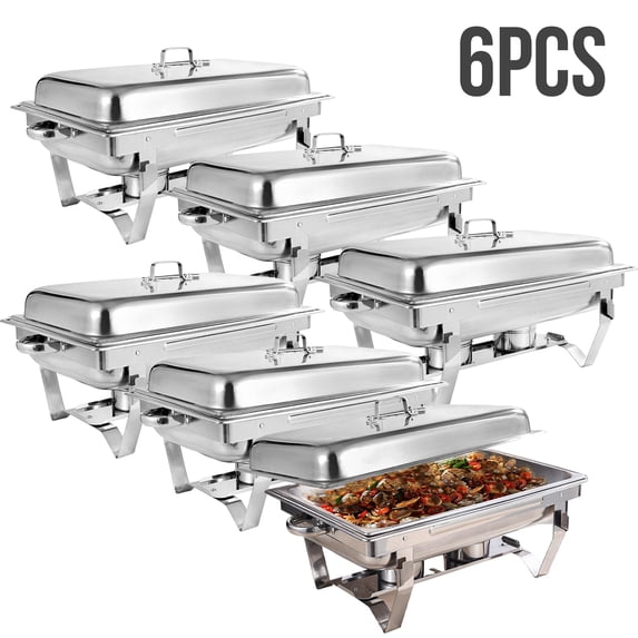 6 Pcs Chafing Dish Buffet Set, Stainless Steel Square Dining Stove and Warmers, Food Pan, Fuel Holder and Lid for Home Parties