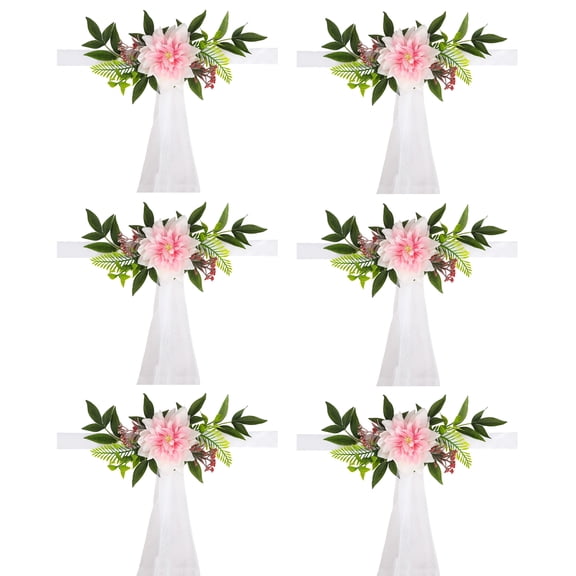 6 Pcs Chair Back Flowers Banquet Wedding Celebration Chairs Decorative Simulation Flowers