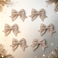 thumbnail image 1 of 6 Pcs Champagne Glitter Bows For Christmas Ornament, Hanging Holiday Bows For Staircase & Door Wreath Home Xmas Party Supplies, 1 of 6