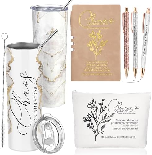 Domensi Chaos Coordinator Gift Set For Women - Includes 20 Oz Tumbler, Makeup Bag, Notebook, Pens, Thank You Gift For Coworker, Teacher