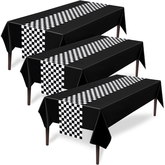 6 Pcs Checkered Car Party Supplies Disposable Tablecloth Plastic Table Cover Black and White Checkered Race Table Runner for Racing Birthday Party Decor Favor Supplies (Black)