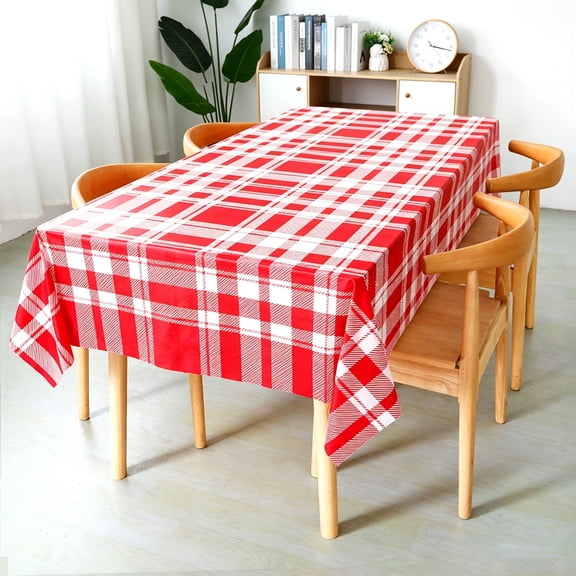 6 Pcs Checkered Tablecloth 54*108 Inch Plastic Table Cover Graduation Tablecloths for Grad Wedding Bridal Shower Birthday Spring Graduate Party Decor ，Red