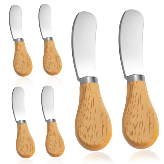 6 Pcs Cheese Knife Set with Wooden Handle, Stainless Steel Butter Spreader for Charcuterie, Sandwiches, Dips, and Appetizers - Gift Set for Cheese Lovers