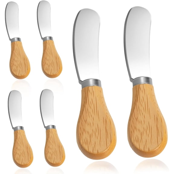 6 Pcs - Cheese Knife Set with Wooden Handle, Stainless Steel Butter Spreader for Charcuterie, Sandwiches, Dips, and Appetizers - Gift Set for Cheese Lovers
