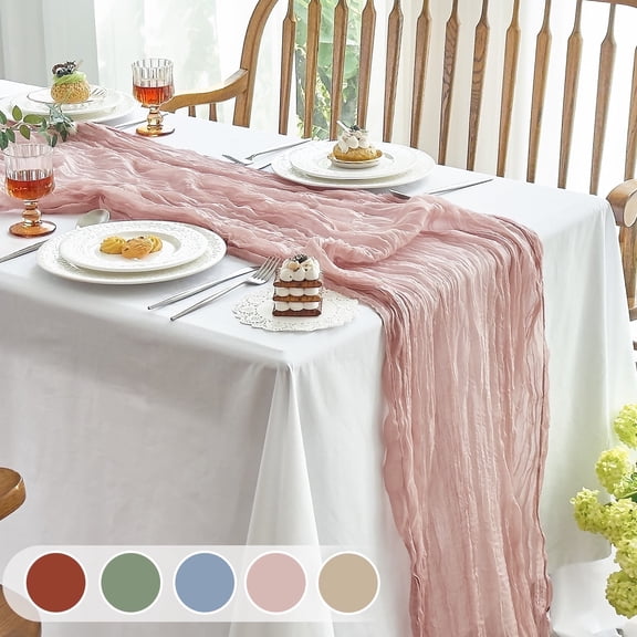 Parojati 6 Pcs Cheesecloth Table Runner 35'' x 120'' inch Nude Boho Gauze Cheese Cloth Table Runners for Baby Shower Decoration Wedding Party Summer Garden Farmhouse Dusty Pink