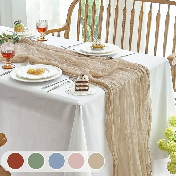 Parojati 6 Pcs Cheesecloth Table Runner 35'' x 120'' inch Nude Boho Gauze Cheese Cloth Table Runners for Baby Shower Decoration Wedding Party Summer Garden Farmhouse Nude