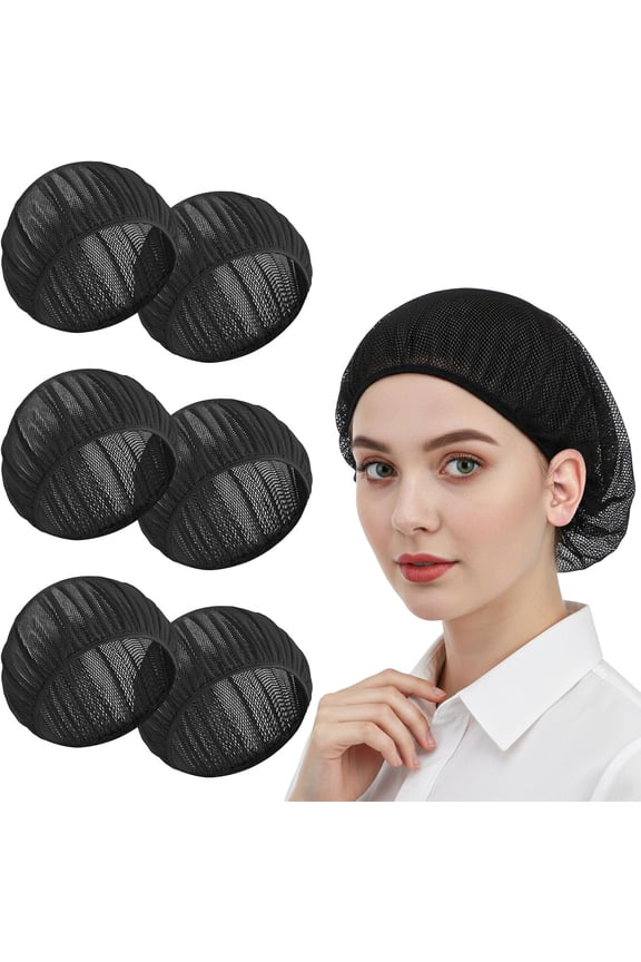 6 Pcs Chef Cap, Adjustable Hair Cover for Cooking with Elastic Band, Breathable Mesh Kitchen Hats for Women, Unisex for Food Service & Hair Cover for Work, Black