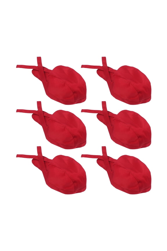 6 Pcs Chef Hats with Ribbon Band for Kitchen Cooking, Waiter and Server Caps, Unisex Hotel and Restaurant Cook Headwear
