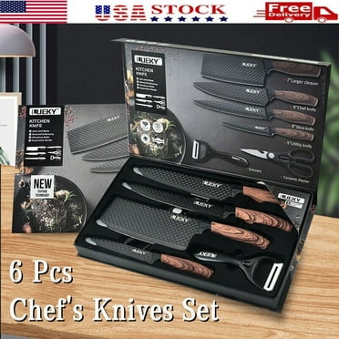 6 Pcs Chef's Knives Set Stainless Steel Cleaver Scissors Peeler Kitchen Tools