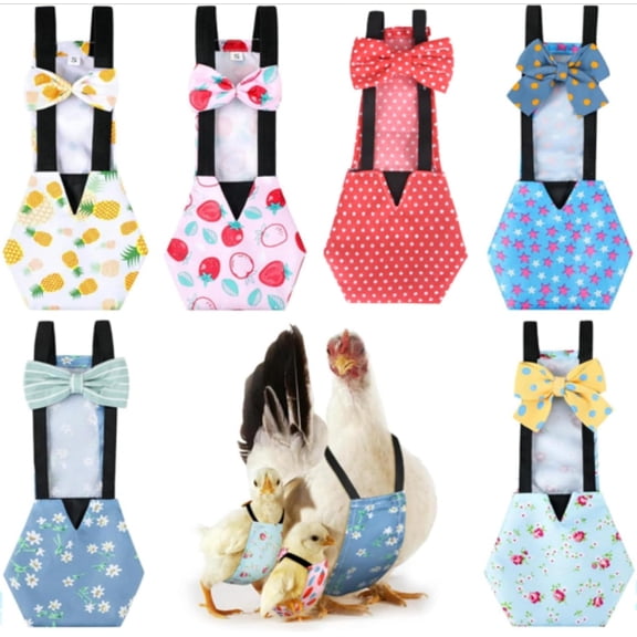 6 Pcs Chicken Diapers Reusable Washable Ducks Diapers with Bow Tie for Ducklings Hens Goose Poultry Adjustable Clothes for Hen Rooster Chicken