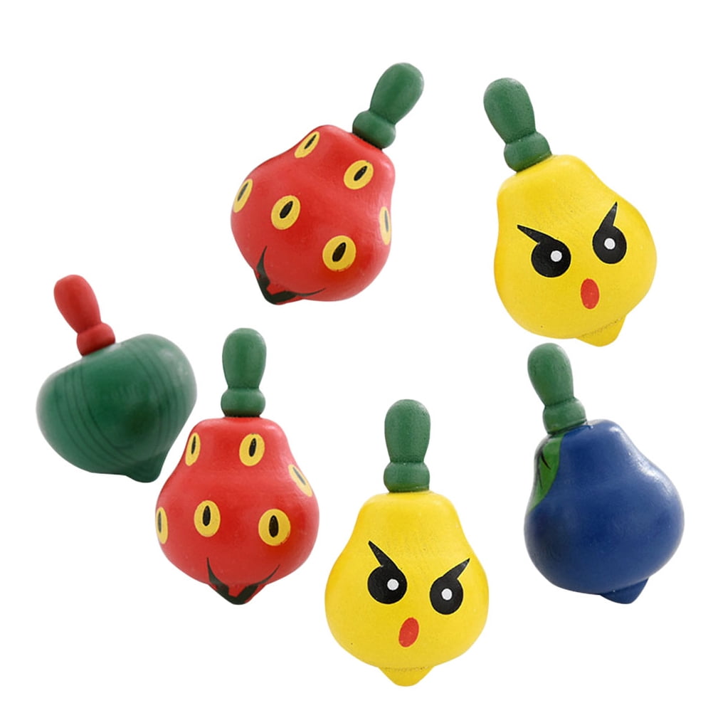 6 Pcs Children’s Toys Wooden Playset Kids Top Pegtop Fruit Tops Game