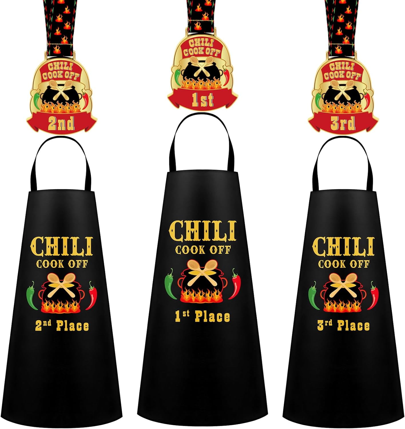 6 Pcs Chili Cook off Apron Set 1st/ 2nd/ 3rd Place Chili Cook off