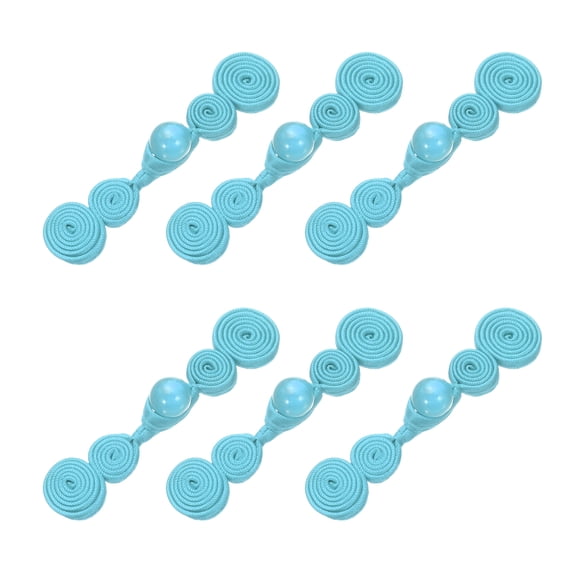 6 Pcs Chinese Knots Frog Buttons Closure Handmade Gourd Shape Sewing Buttons Lake Blue Gourd Buckle with Jade for Cheongsam Dresses Shirts Sweater Cloak Coat, 0.59" 2.76"