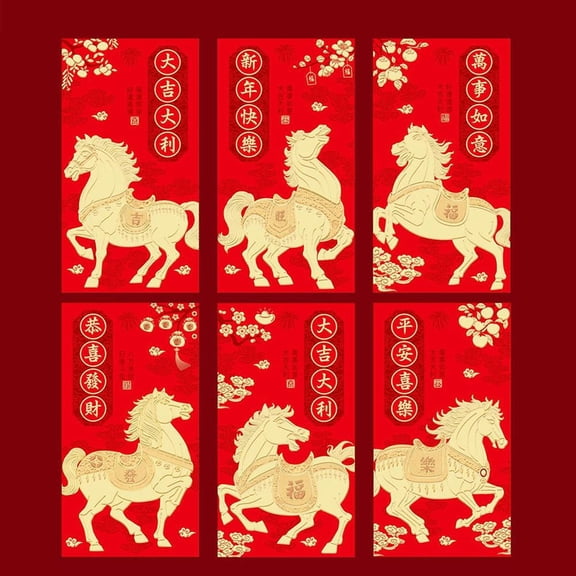 6 Pcs Chinese New Year Red Envelopes Horse 2026, Year of the Horse Red Packets, Lucky Wallets for New Year, Wedding, Christmas,Birthday