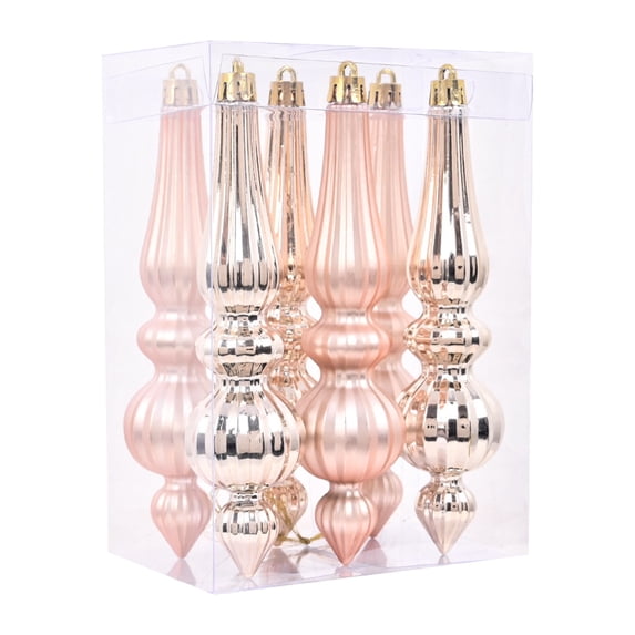 6 Pcs Christmas Ball Drop Finial ornaments,6.69 inch Christmas Plastic Finial Drop Balls,Rustic Finial Vintage Hanging ornaments,Xmas Finial Christmas Tree Decoration for Holiday,Z-Rose Gold