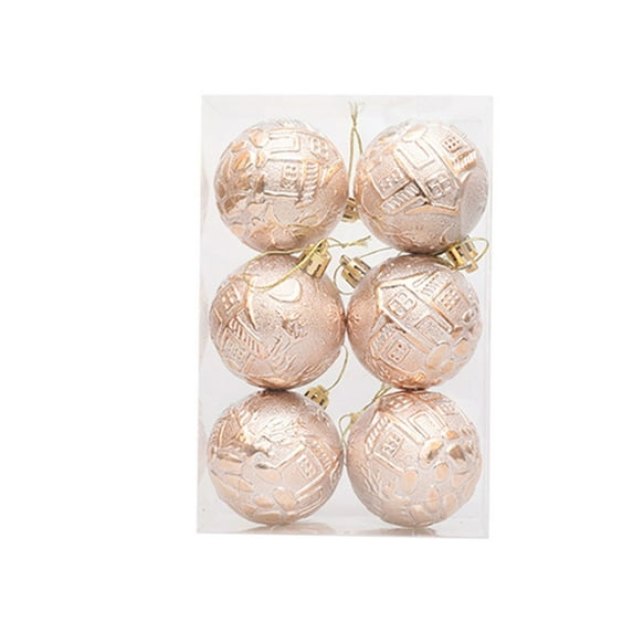 6 Pcs Christmas Ball Ornaments, 2.36 Inch Electroplated Plastic Baubles with Small House Pattern, Shatterproof Hanging Decorations for Xmas Tree & Holiday Party Décor