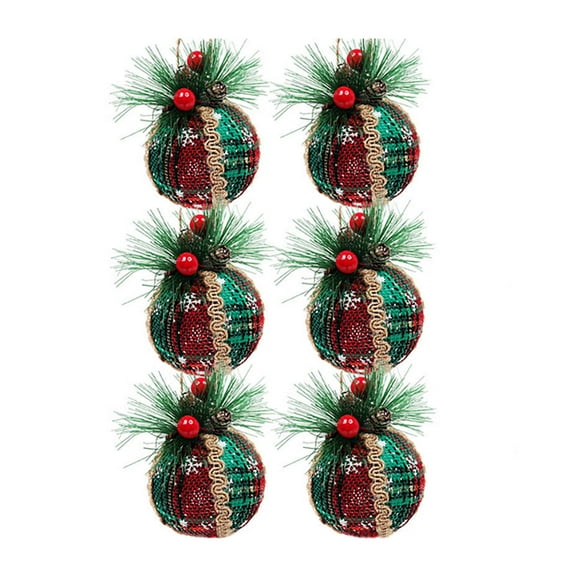 6 Pcs Christmas Ball Ornaments Christmas Plaid Ball Ornaments Burlap Christmas Ball Ornaments Foam Xmas Balls Xmas Tree Ball Ornaments for Christmas Tree Party Wedding Home Hanging Decoration