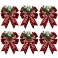 thumbnail image 1 of 6 Pcs Christmas Bows,Christmas Burlap Plaid Bows with Pine Cones Pine Needles,Christmas Decoration Buffalo Plaid Bows,Xmas Wreath Bow Check Bow Ornament for Holiday Crafts Tree DIY Decor(Red2), 1 of 4