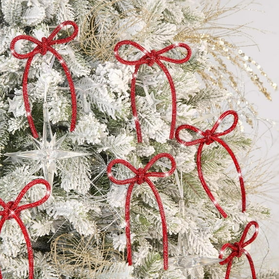 6 Pcs Christmas Bows Ornaments, Sparkly Glitter Rhinestone Bow Ornaments for Xmas Tree Decoration, Wreath, Garland, Gift Wrapping