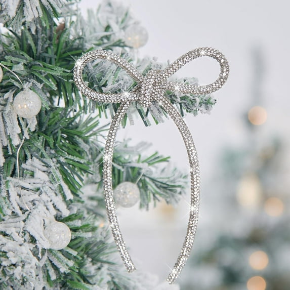 6 Pcs Christmas Bows Ornaments, Sparkly Glitter Rhinestone Bow Ornaments for Xmas Tree Decoration, Wreath, Garland, Gift Wrapping