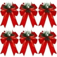 thumbnail image 1 of 6 Pcs Christmas Bows with Pine Cones and Pine Needles, Red Buffalo Plaid Bows for Christmas Tree Decor, Red Velvet Ribbon Bows for Wreath, Indoor Outdoor Holiday Decoration, 1 of 6