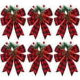 thumbnail image 1 of 6 Pcs Christmas Burlap Plaid Bows,Bows Pine Cones Pine Needles, Large Christmas Decoration Plaid Bows, Xmas Wreath Bow Check Bow Ornament for Holiday Crafts Home Tree Decor(RD2), 1 of 8